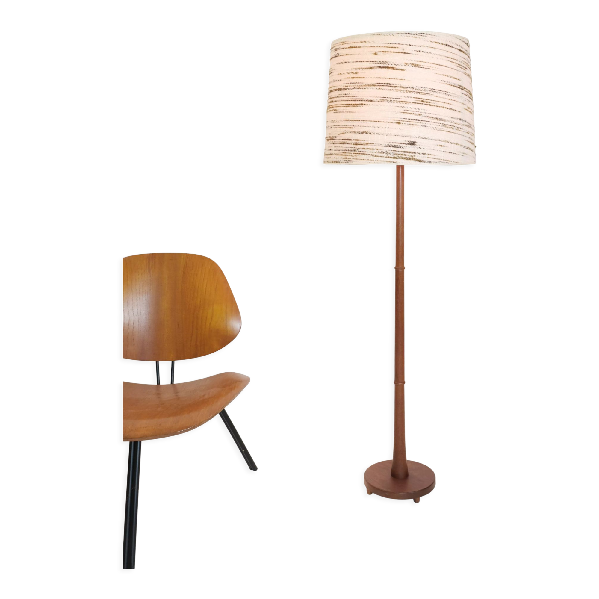 Teak floor lamp and wool lampshade Denmark 1960 1970