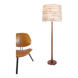 Teak floor lamp and wool lampshade Denmark 1960 1970