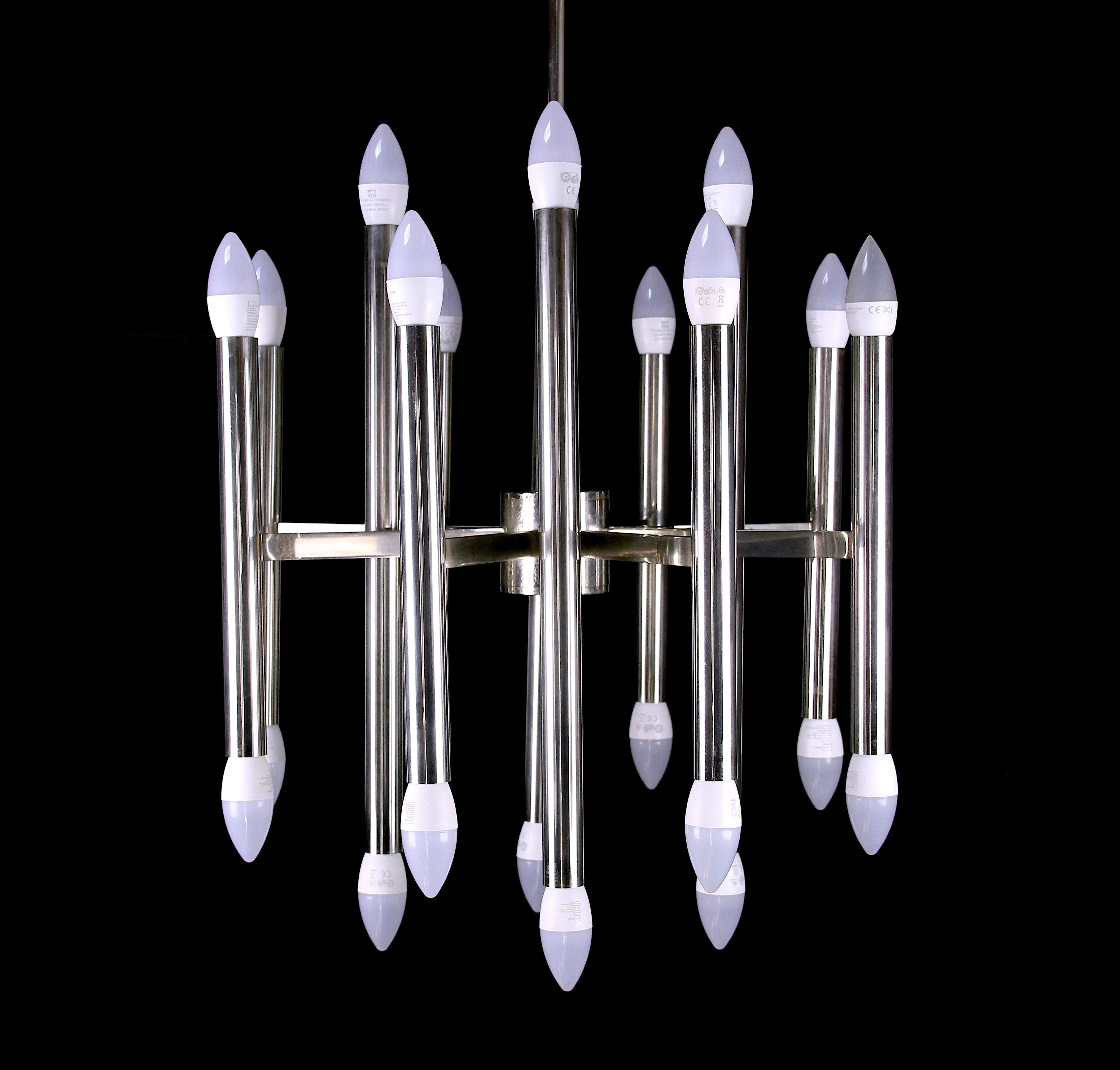 Lustre en chrome milieu du 20ème siècle, Sciolari distribué par Lightolier