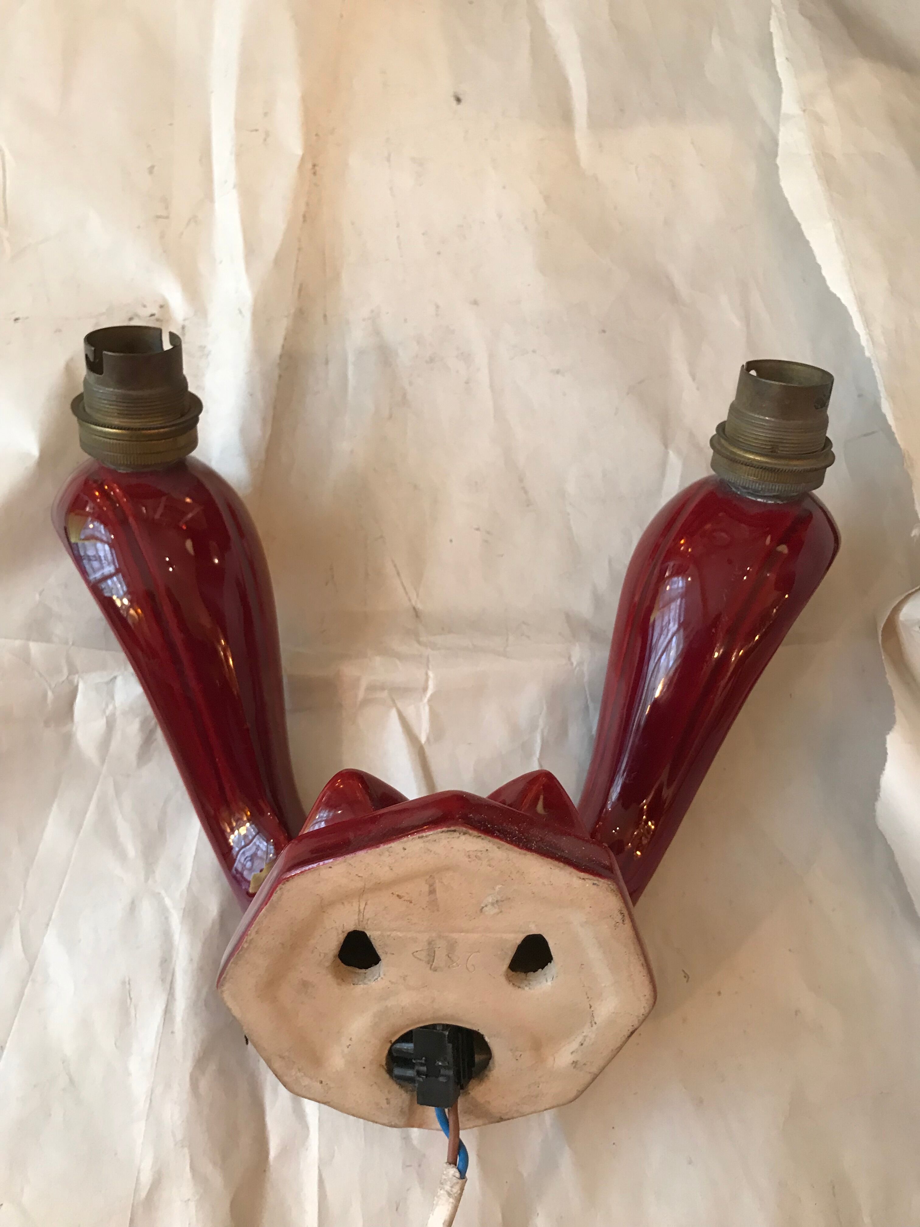 Red ceramic Art Deco wall lamp N2