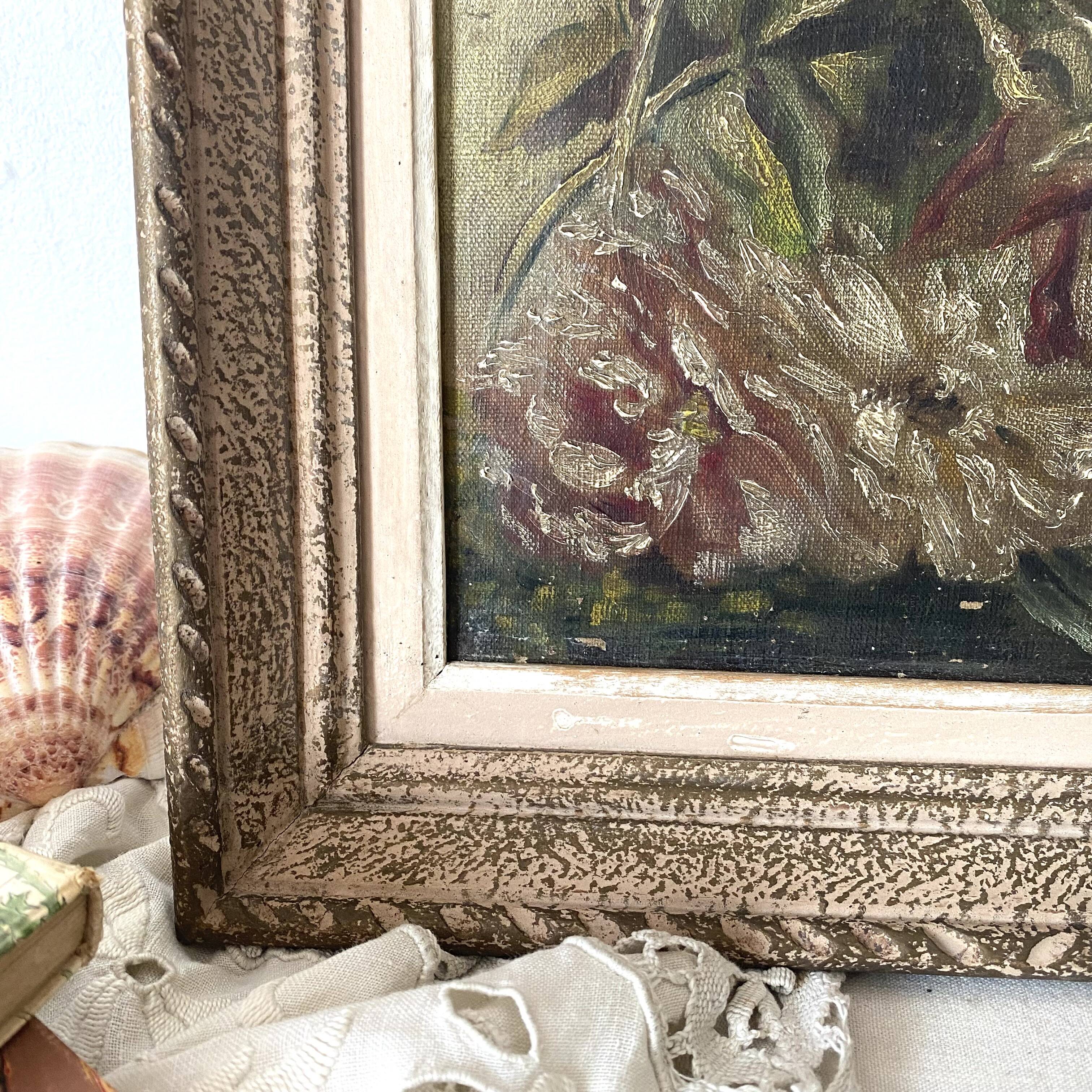 Flower painting, oil on canvas framed