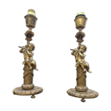 Pair of bronze cherub lamp feet