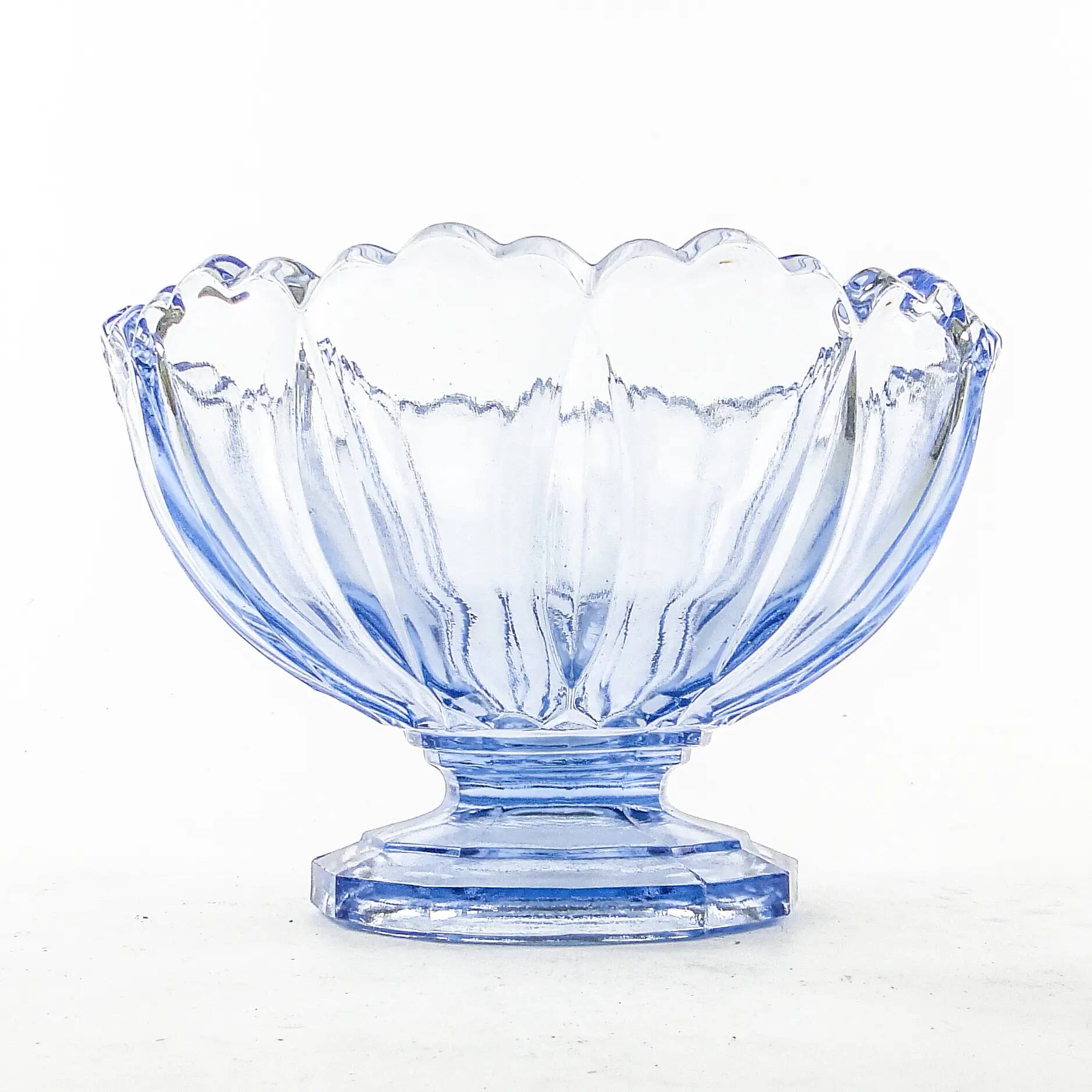 Ring Around fruit bowl, mid-century modern, pressed turquoise glass, Ząbkowice, Poland, 1960s