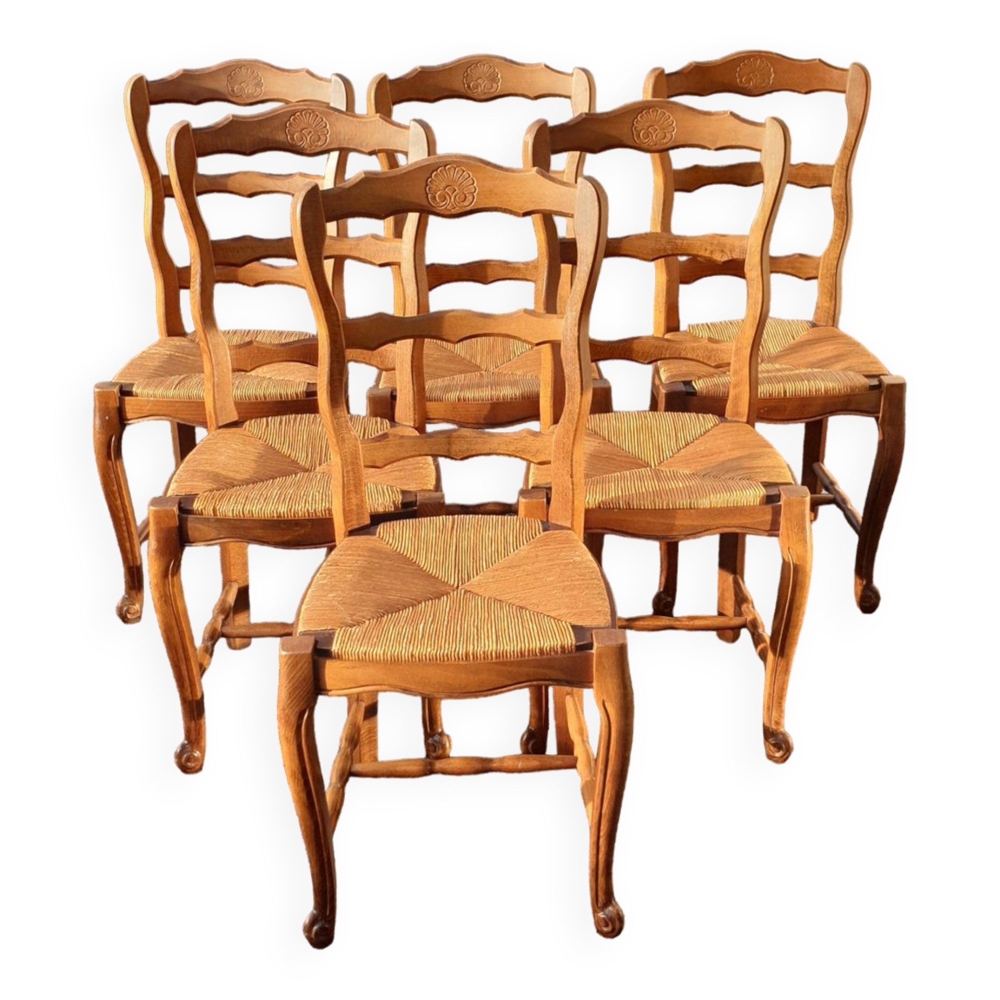 6 rustic Paillé chairs in Louis XV style