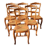6 rustic Paillé chairs in Louis XV style