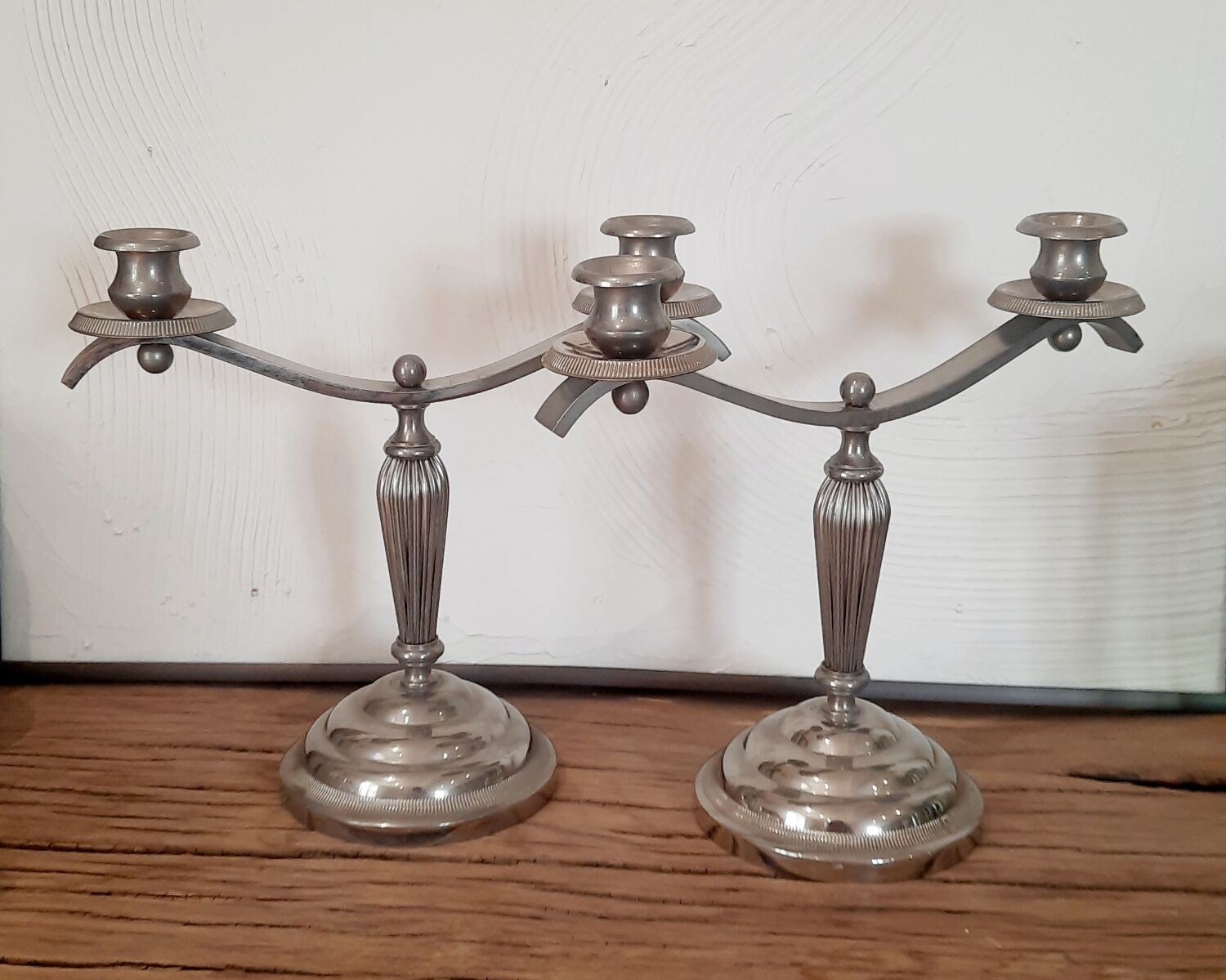 Silver metal candlesticks