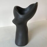 Free-form vase in black ceramic by Louis Giraud in Vallauris, circa 1960.