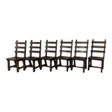 6 x Brutalist oak dining chairs / Belgium 1970s