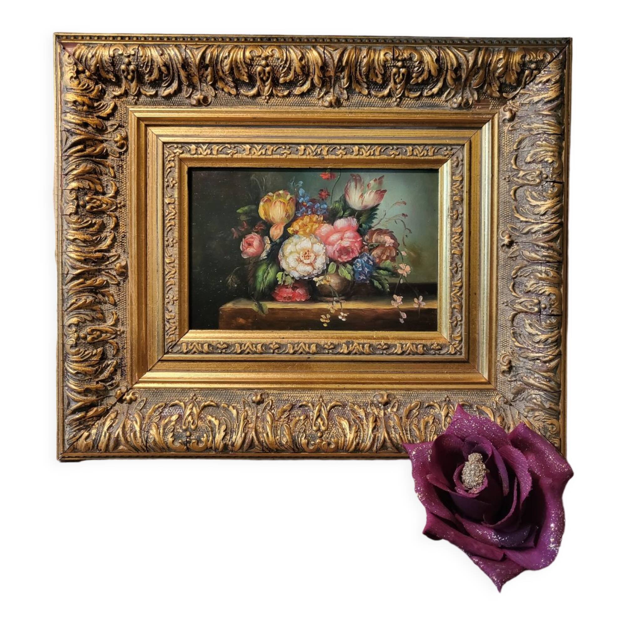 Fleurs huile sur panneau