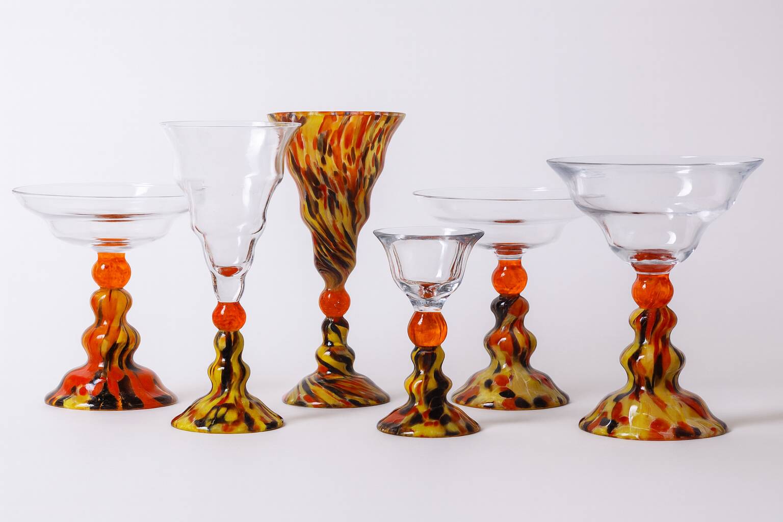 Vintage Six-Piece Stemmed Glass Set, 1950s–1970s