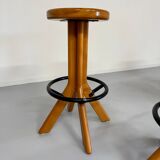 Set of 4 solid elm bar stools, vintage 70s design