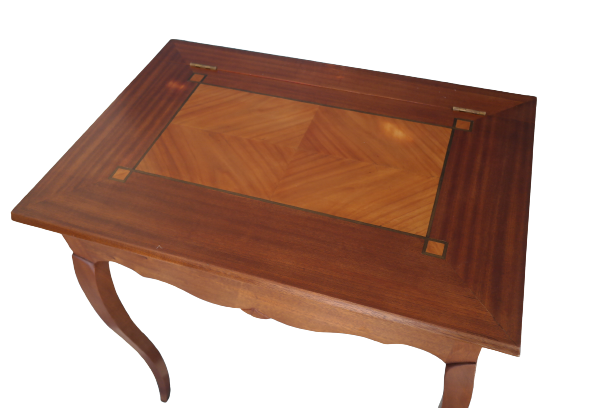 Table d'appoint, travailleuse pupitre vintage artisanale en acajou