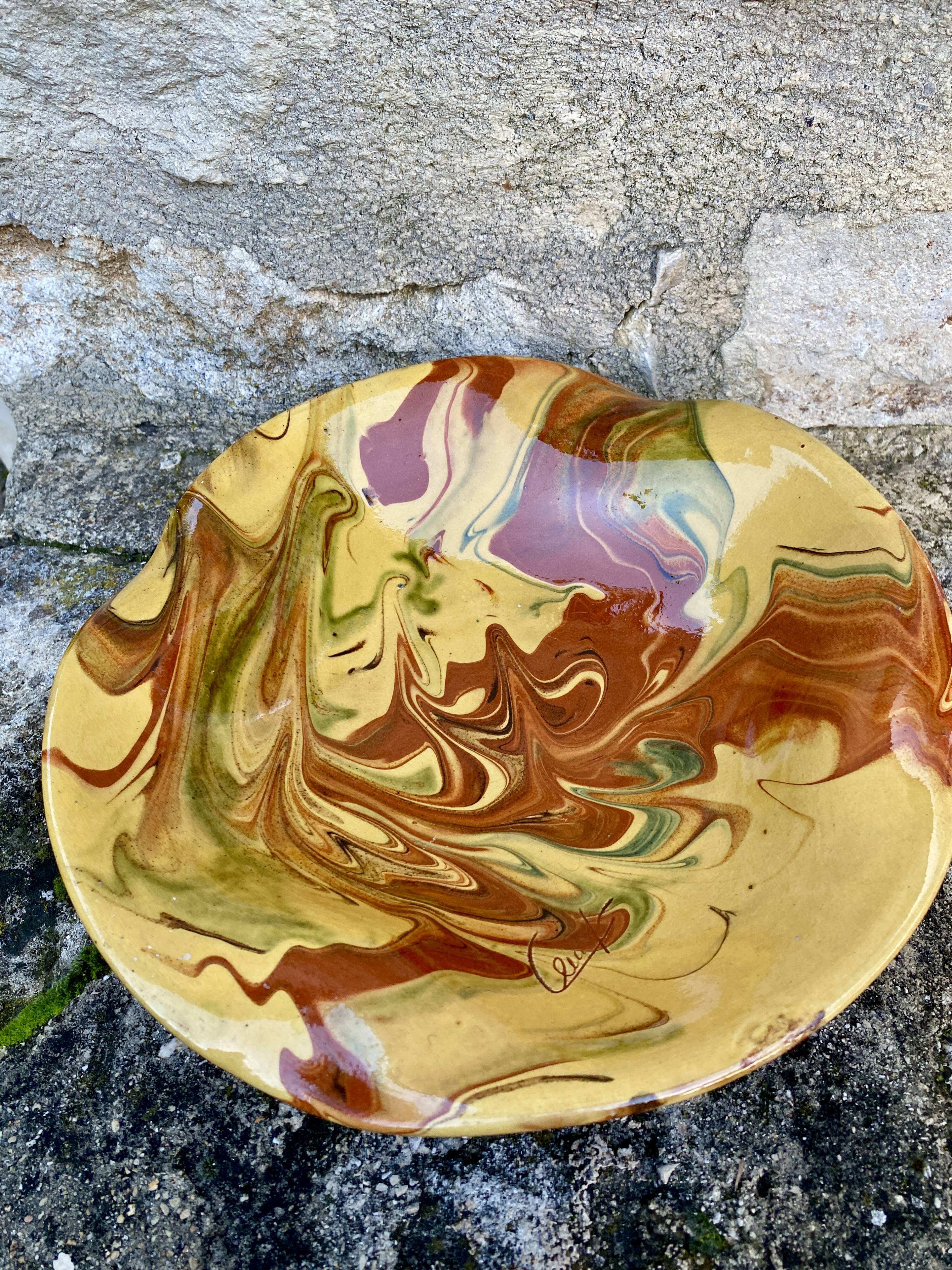 Dish on foot, glazed Provençal ceramic
