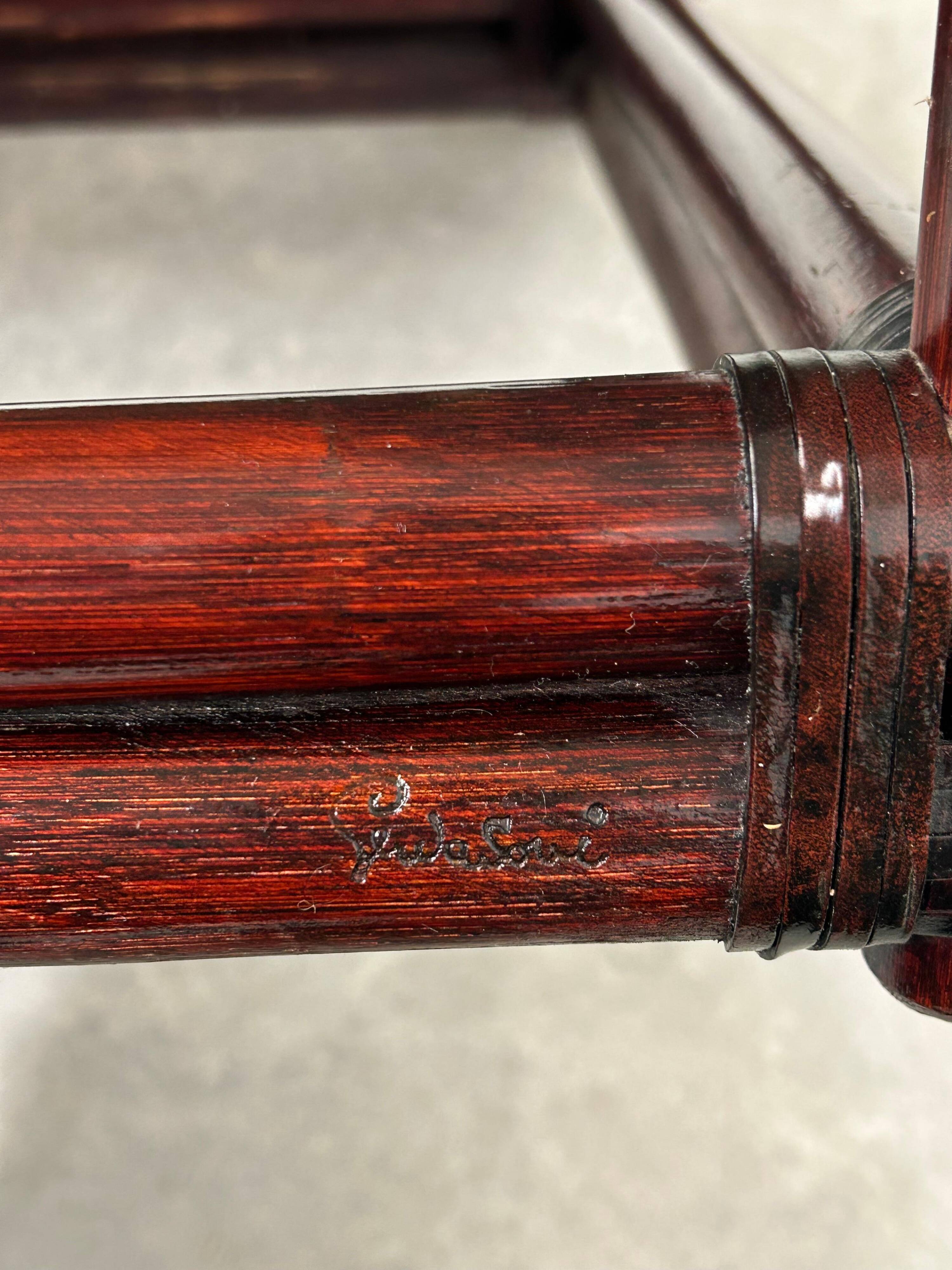 Fauteuil à oreilles en bambou de style milieu du siècle avec tabouret par Gervasoni