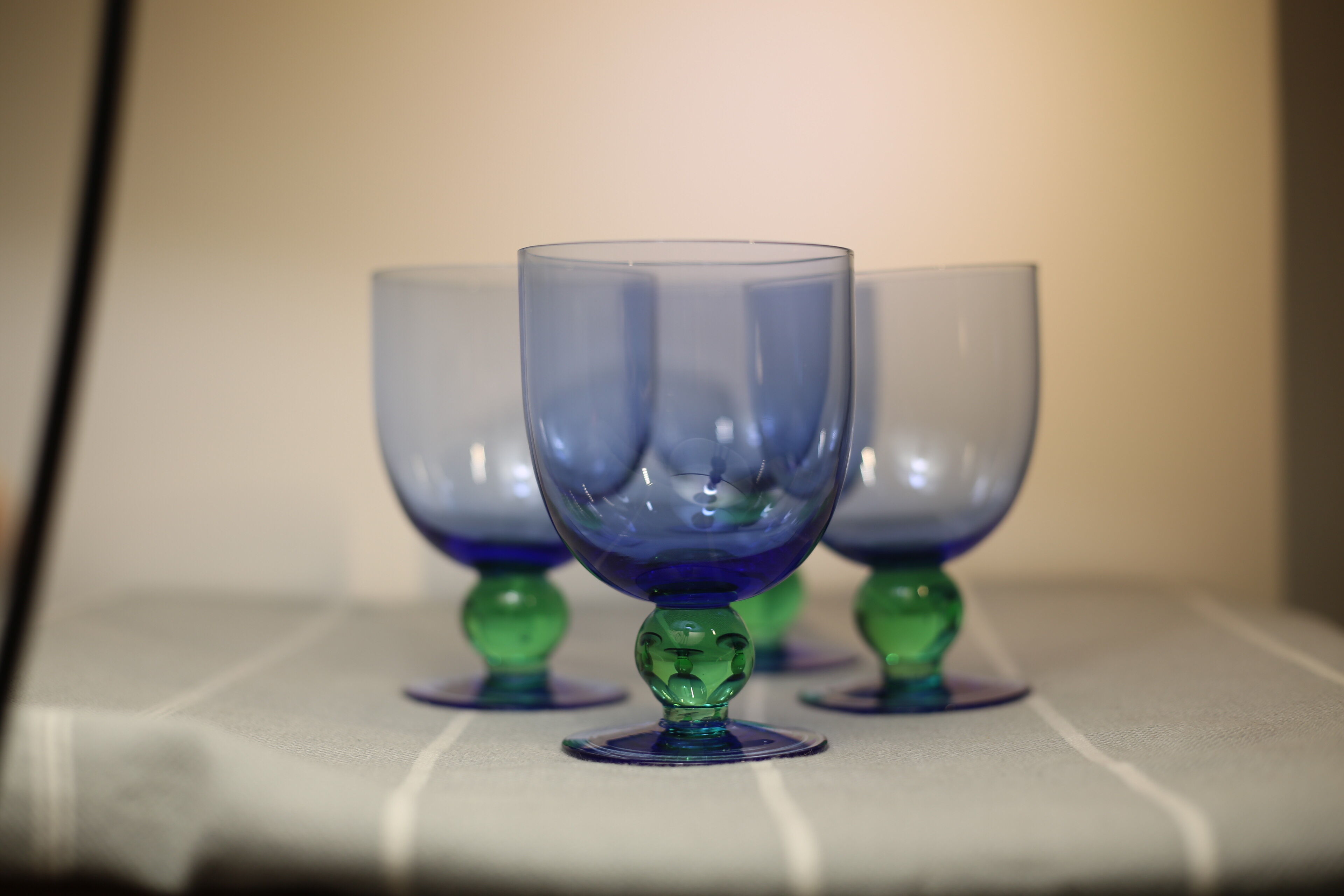 Fine vintage blue and green foot glasses