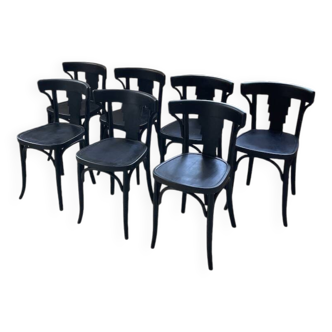 Set of 7 black bistro chairs