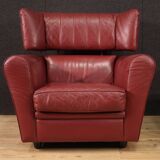 Italian armchair with footstool in leather from the 80s
