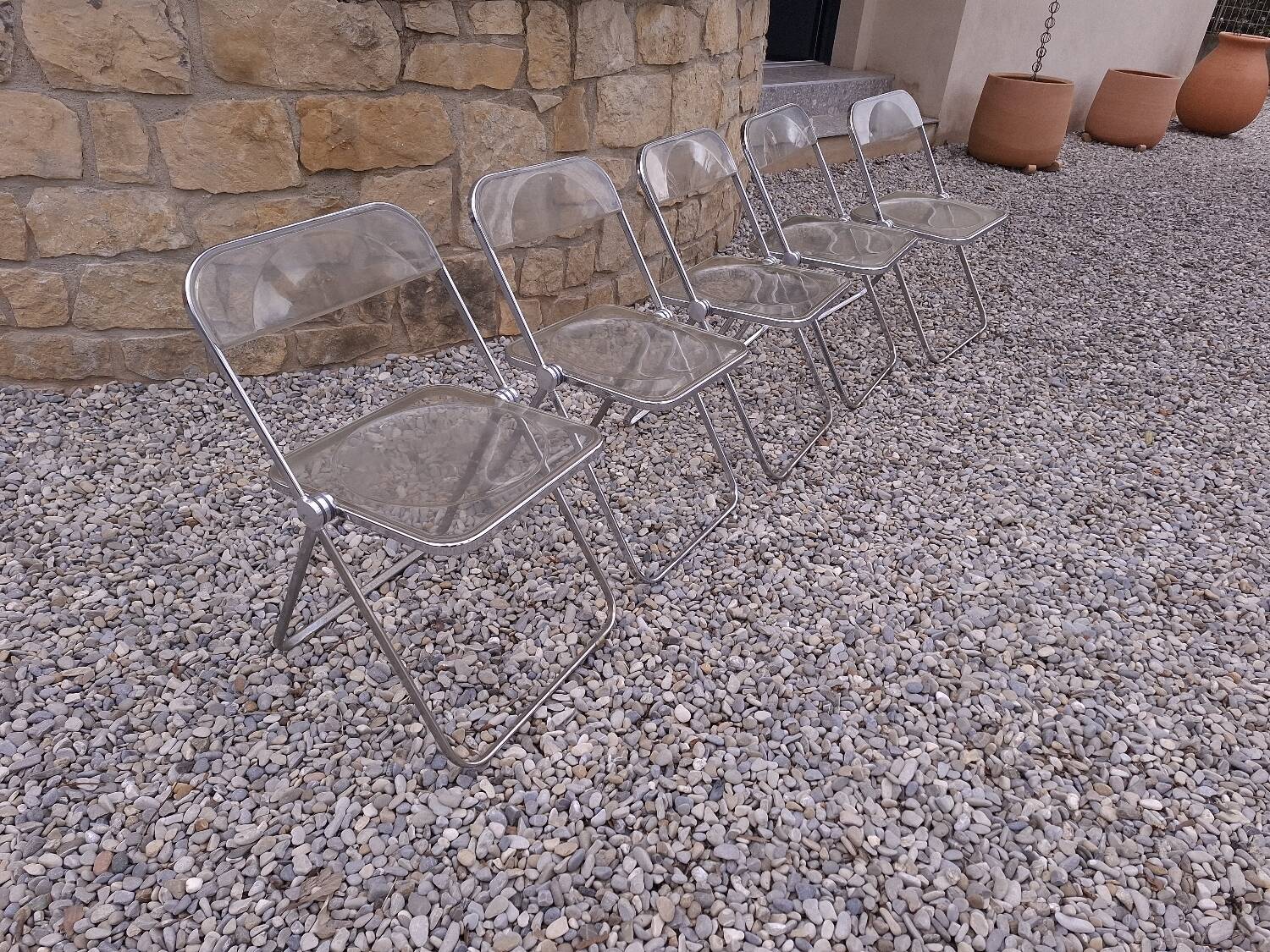 5 vintage 70'S chairs + Giancarlo Piretti Castelli support
