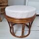 Vintage rattan and French terry fabric pouf