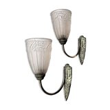 Pair of Art Deco pressed glass wall sconces