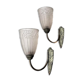 Pair of Art Deco pressed glass wall sconces