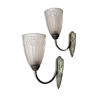 Pair of Art Deco pressed glass wall sconces