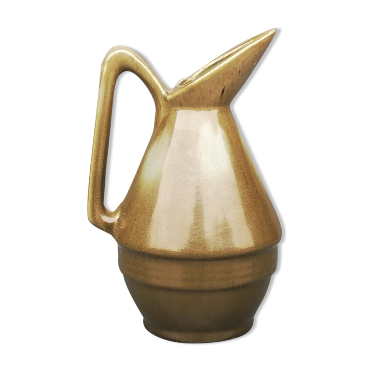 Pitcher in green enamelled ceramic Signed by the Lille manufacture Fives-Lille De Bruyn.