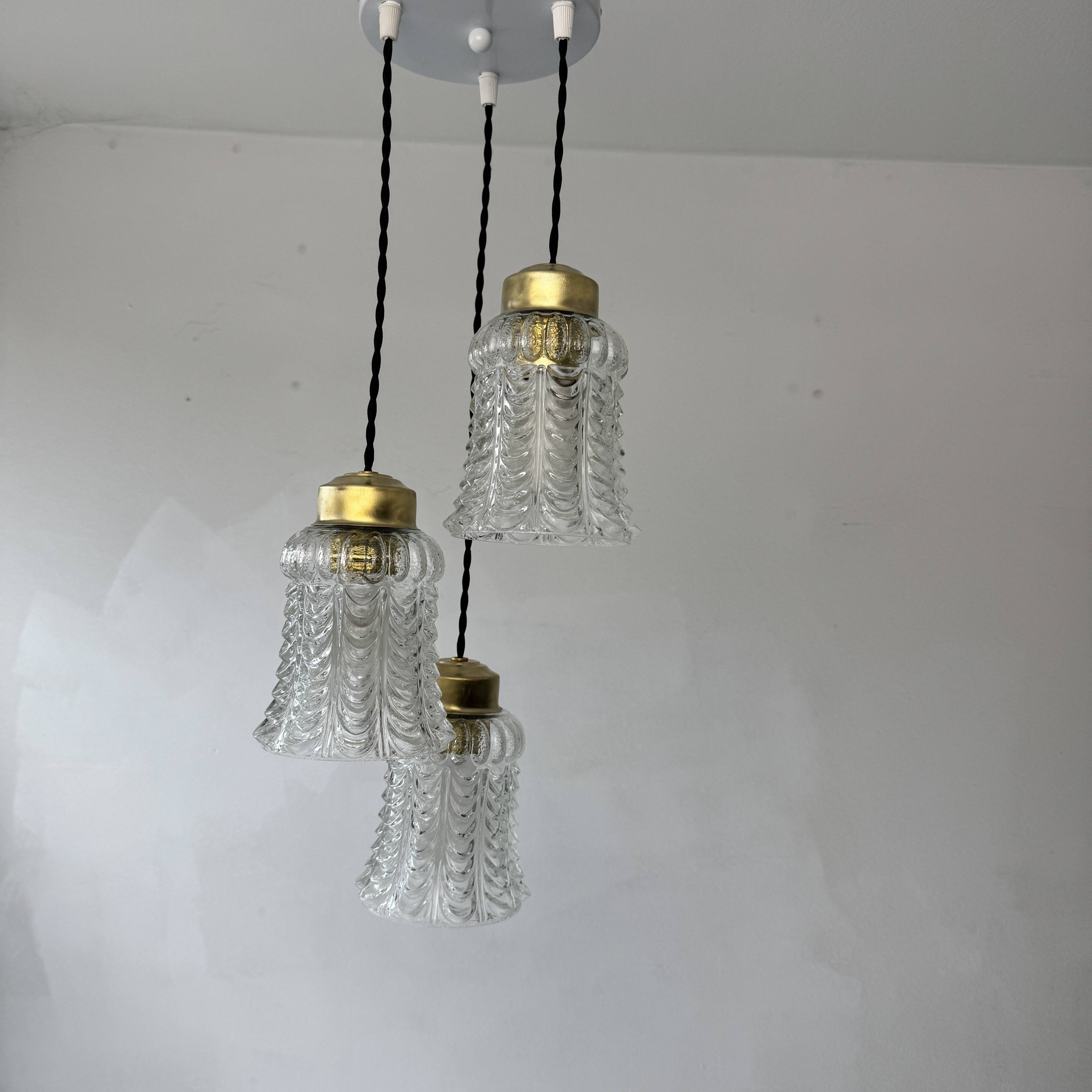 Ancien lustre cascade vintage 3 feux 1960