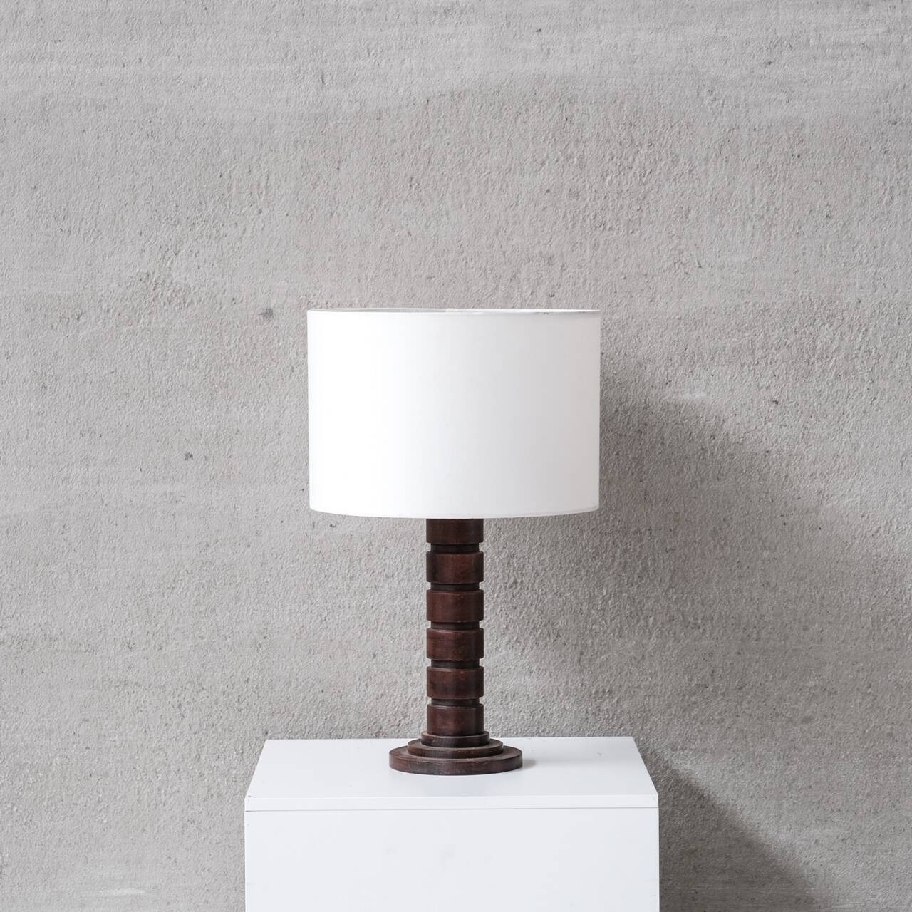 Turned oak art deco french table lamp