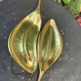 Two dishes, empty pocket vintage brass leaves