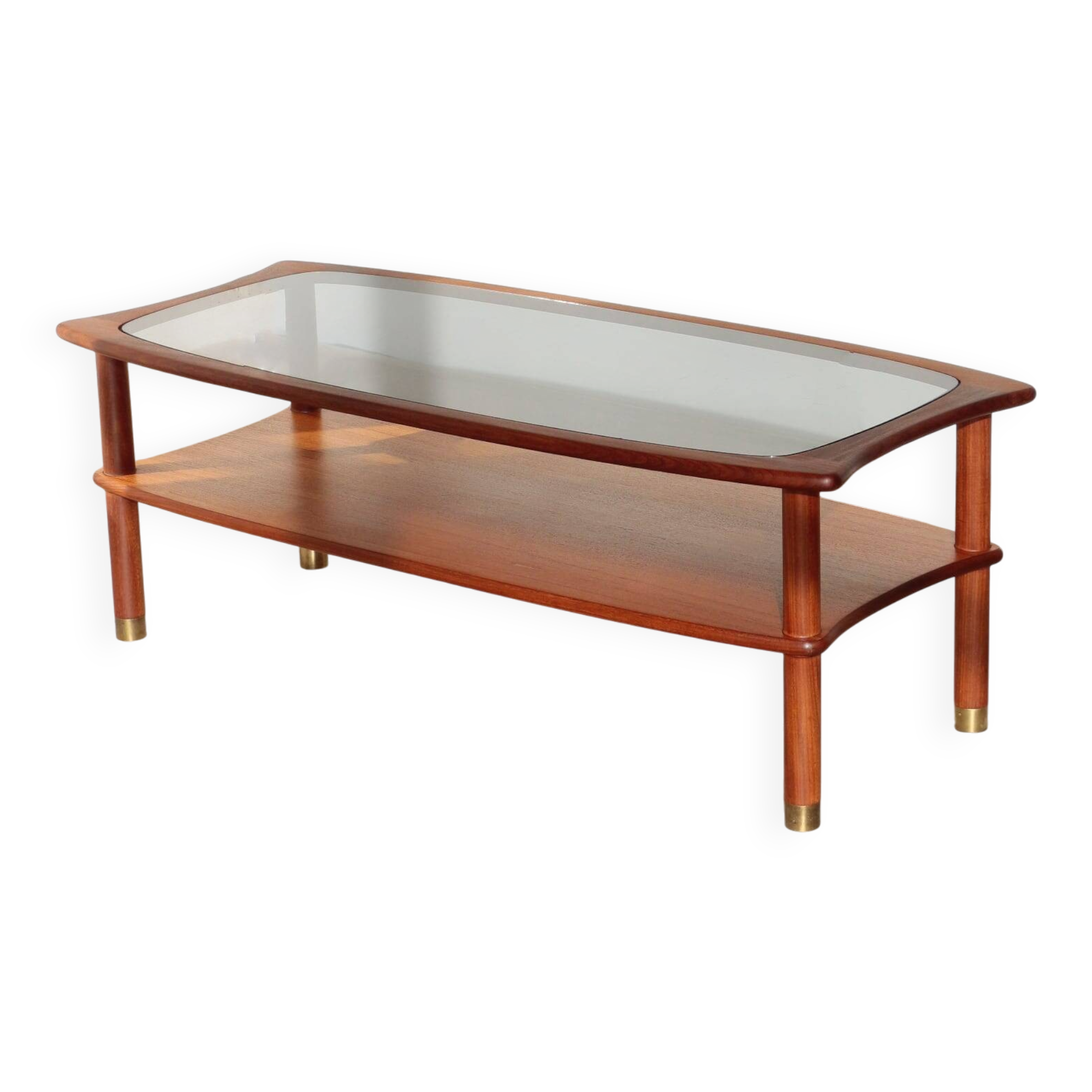 Table basse vintage G Plan - E Gomme -  en teck et verre fumé