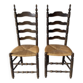 Chaise style campagnard bois massif et paille 1950