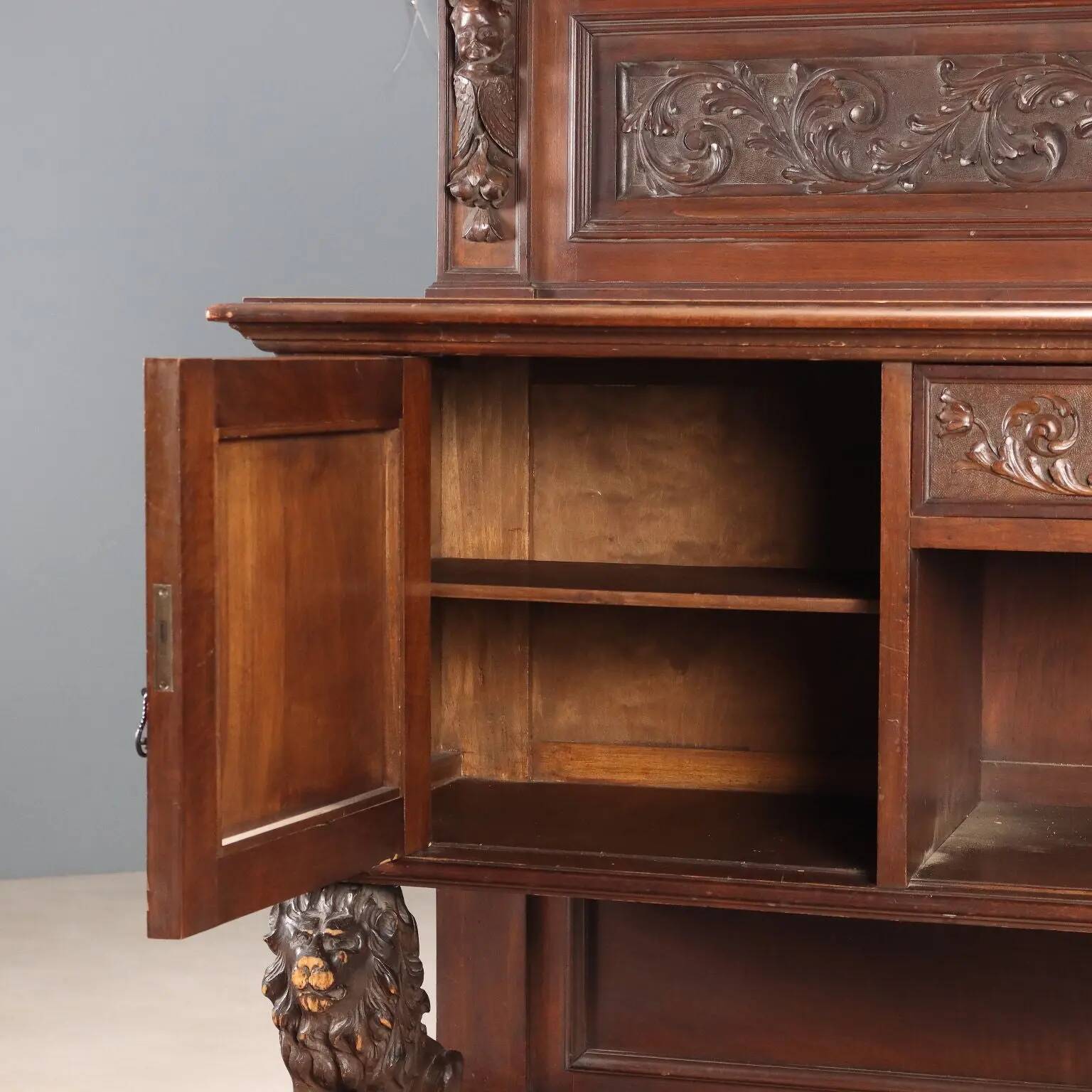 Antique neo-Renaissance walnut buffet, Italy, early 20th century.