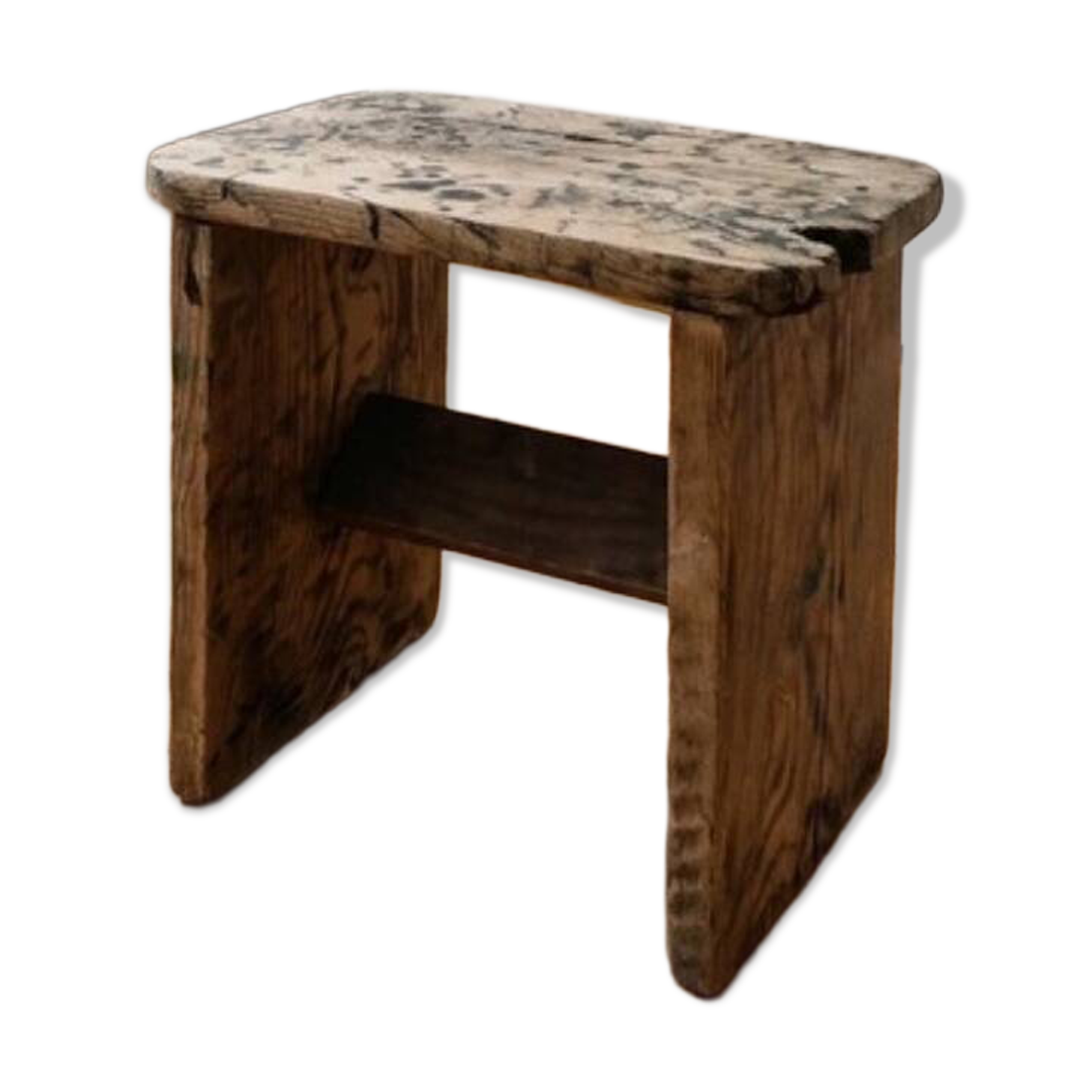 Authentic antique milking stool in solid wood – Rustic charm & ro