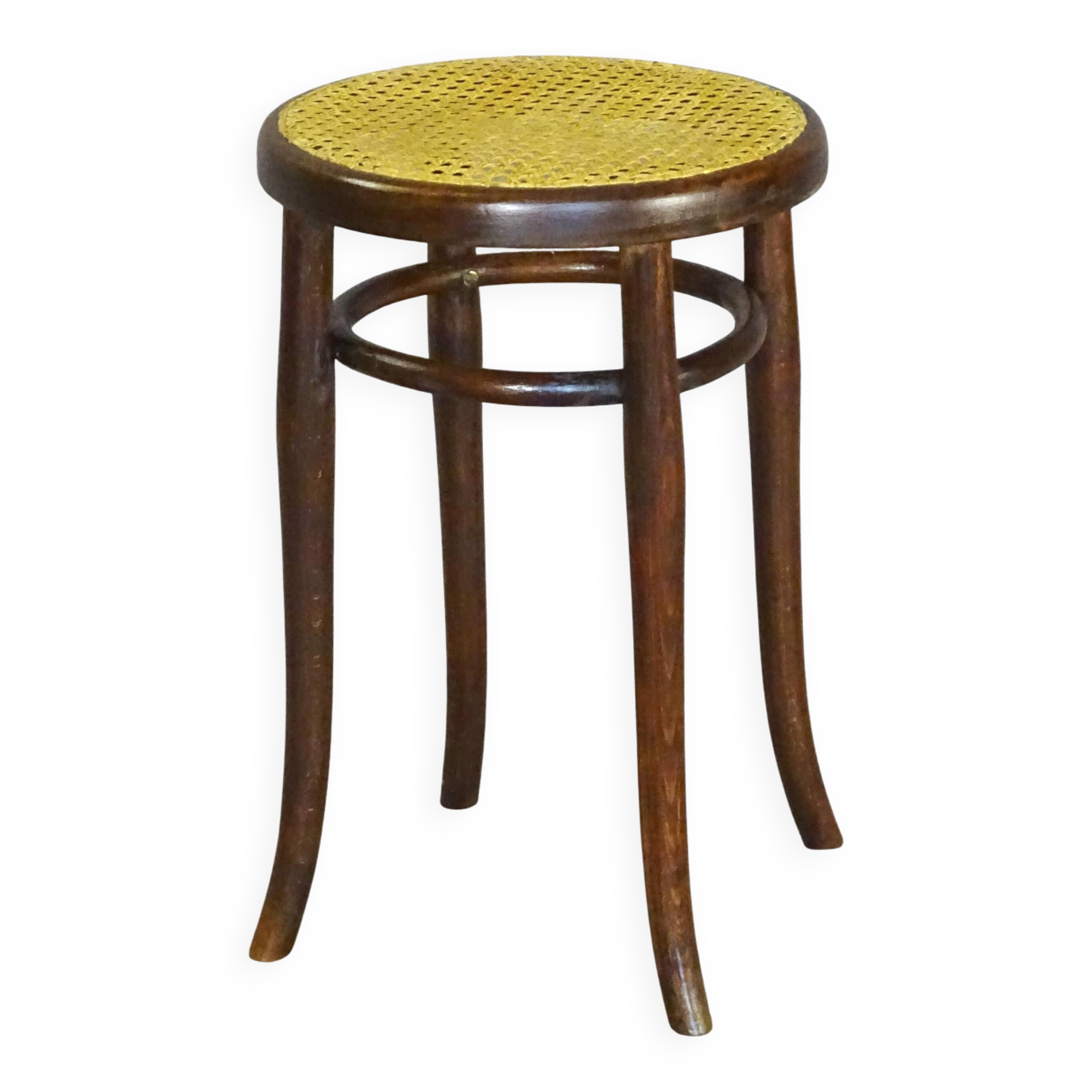 Tabouret bois courbé canné de piano bistrot Thonet 1900