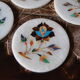 Set of 5 marble and inlaid stone coasters - Artisanal