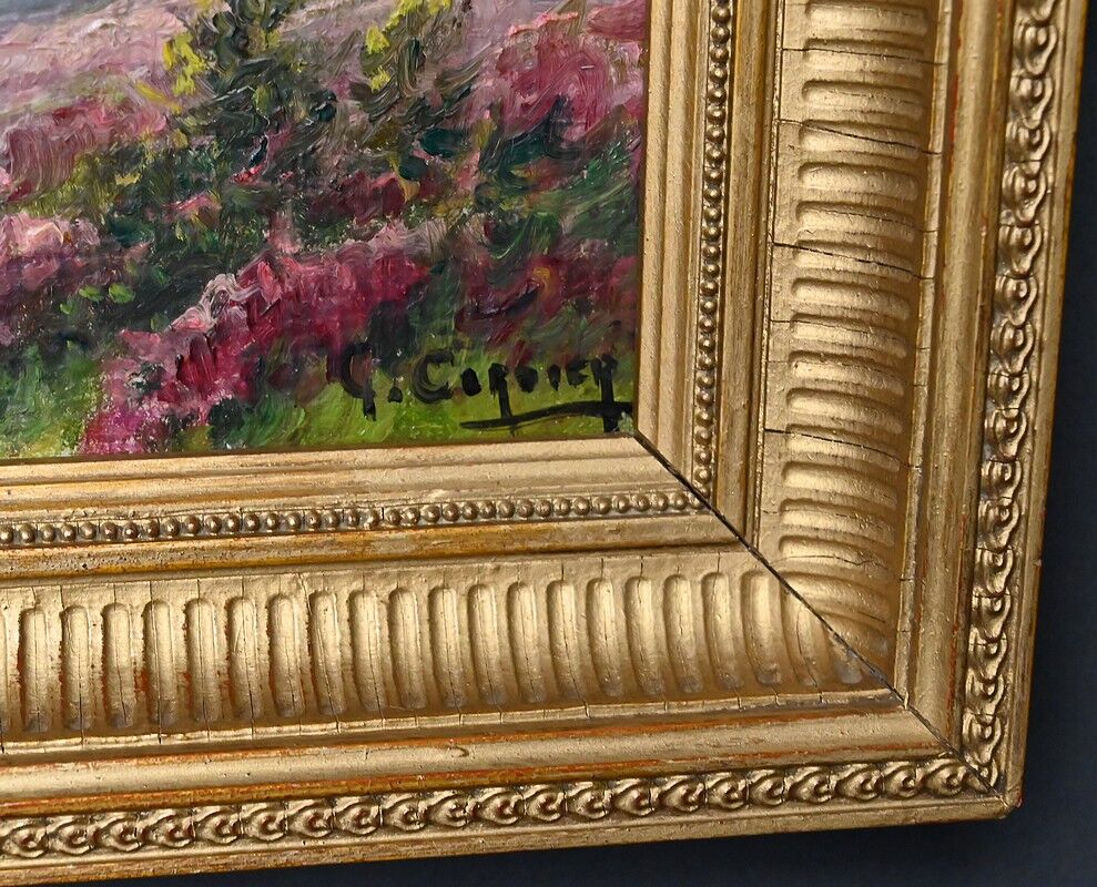 Painting "Shepherdess and her Flock", oil on panel signed G. Corbier – early 20th century