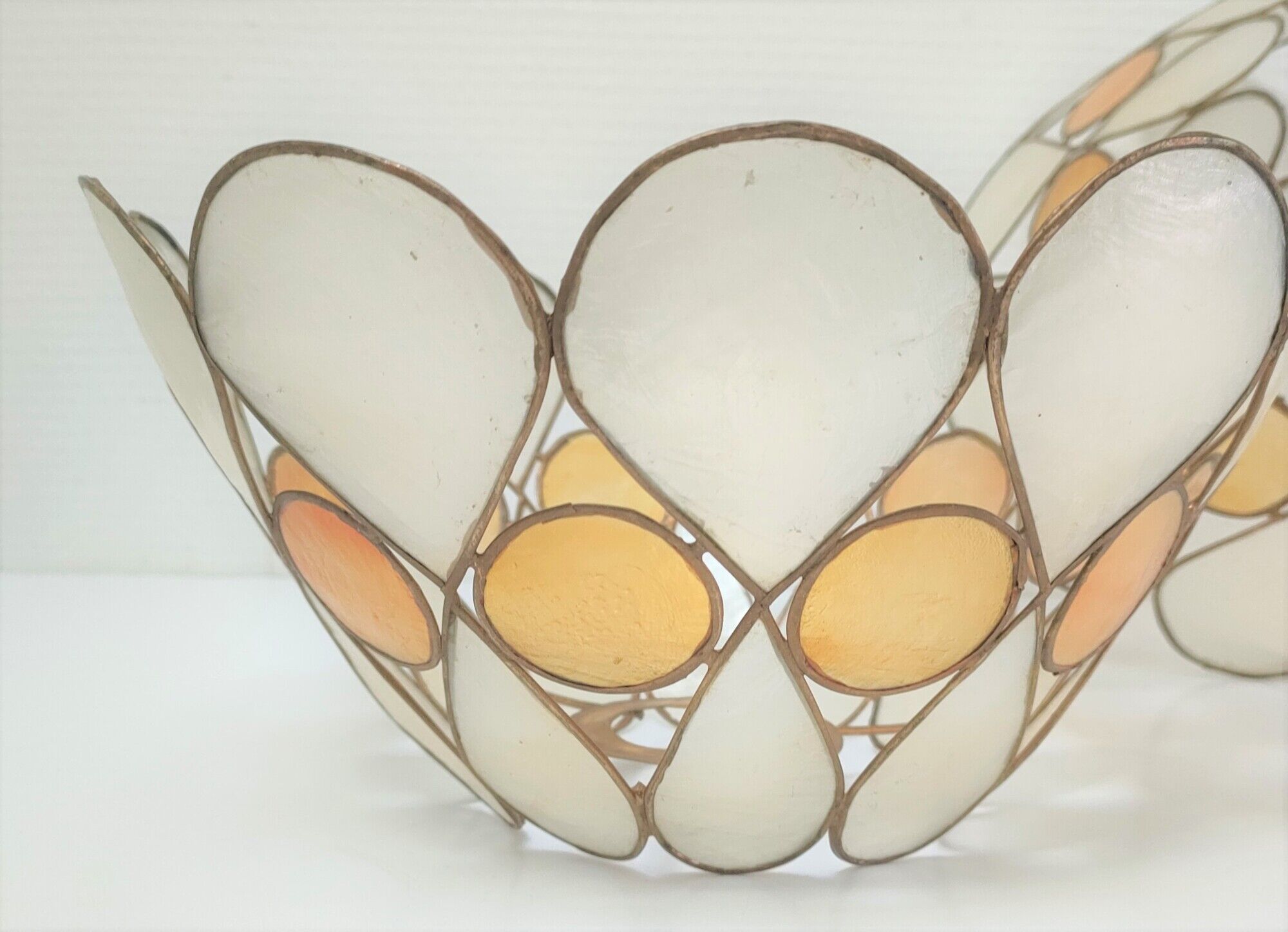 Pair of Capiz mother-of-pearl lampshade and vintage gilded metal