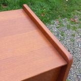 Enfilade vintage en chêne doré portes coulissantes pieds compas 1950