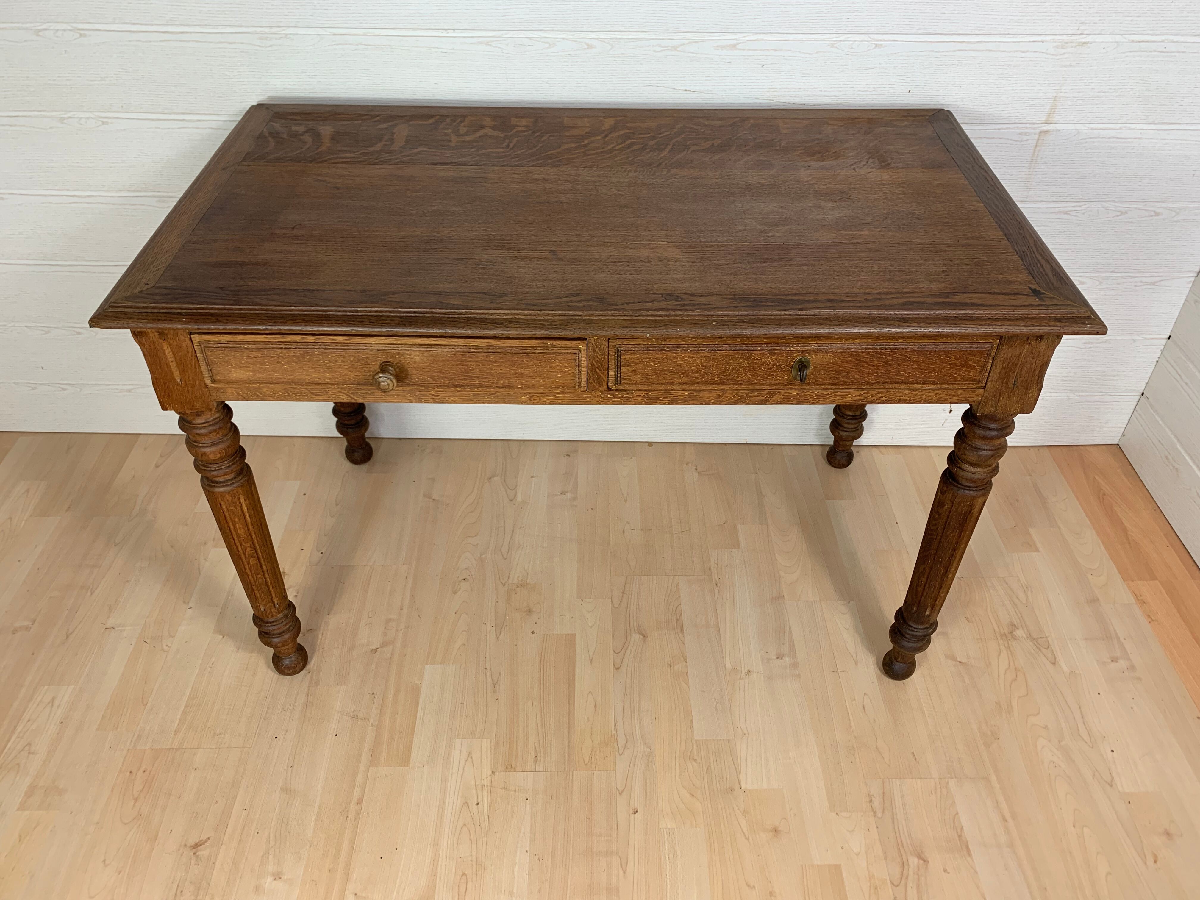 Table de ferme bureau style Louis Philippe en chêne