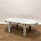 1970s rattan and woven wicker coffee table