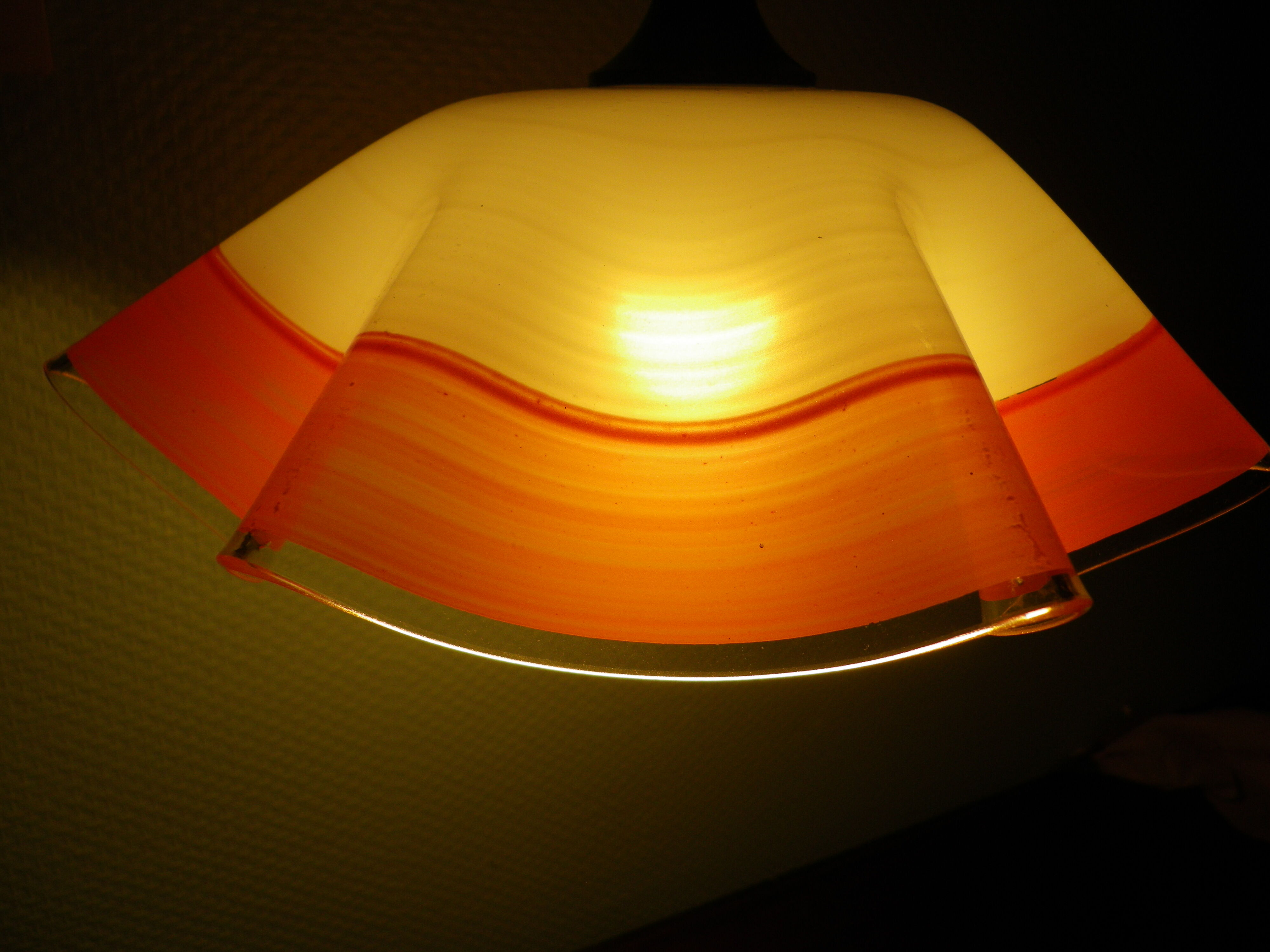 Berlingot pendant lamp from the 60s, white, orange and transparent glass