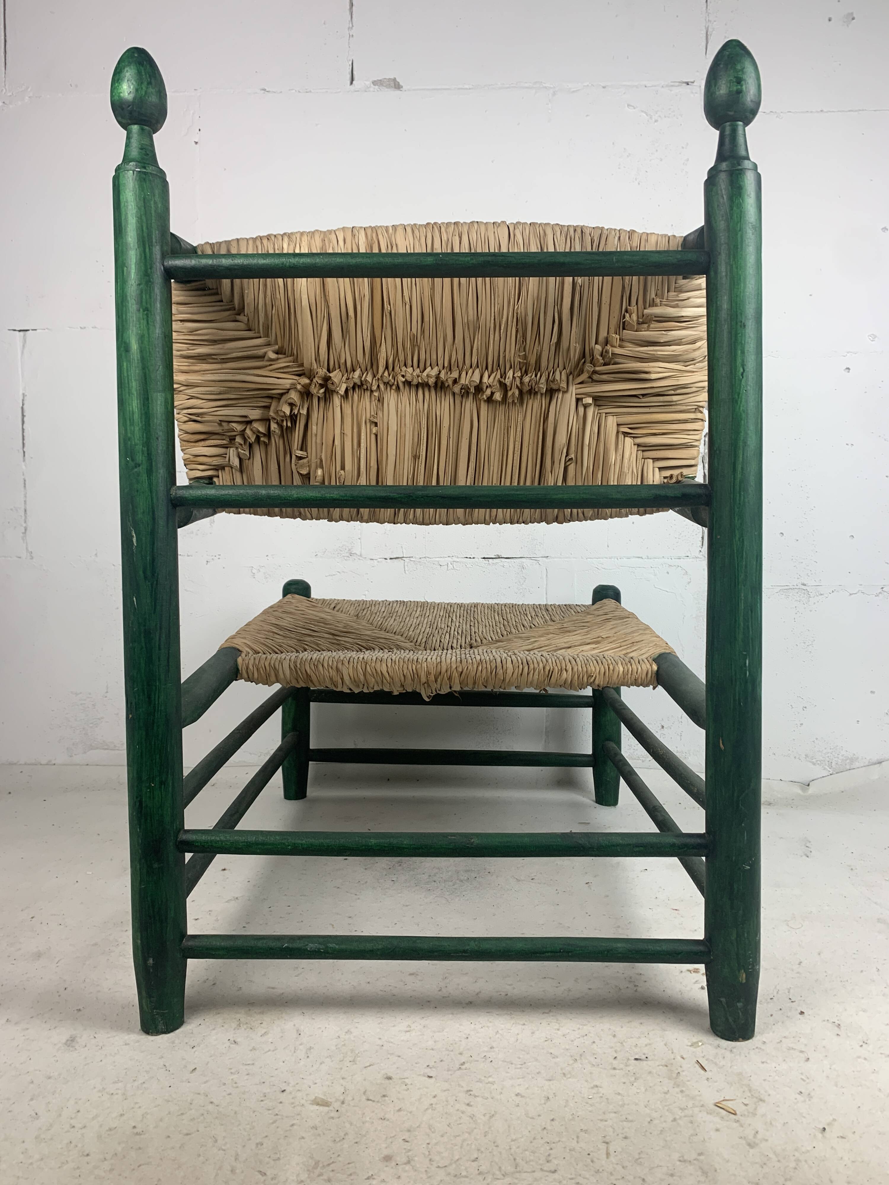 French straw rush low lounge chair in the style of Charles Dudouyt, 1950s