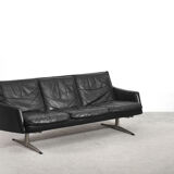 Mid-century modern black leather Scandinavian sofa, 1960s