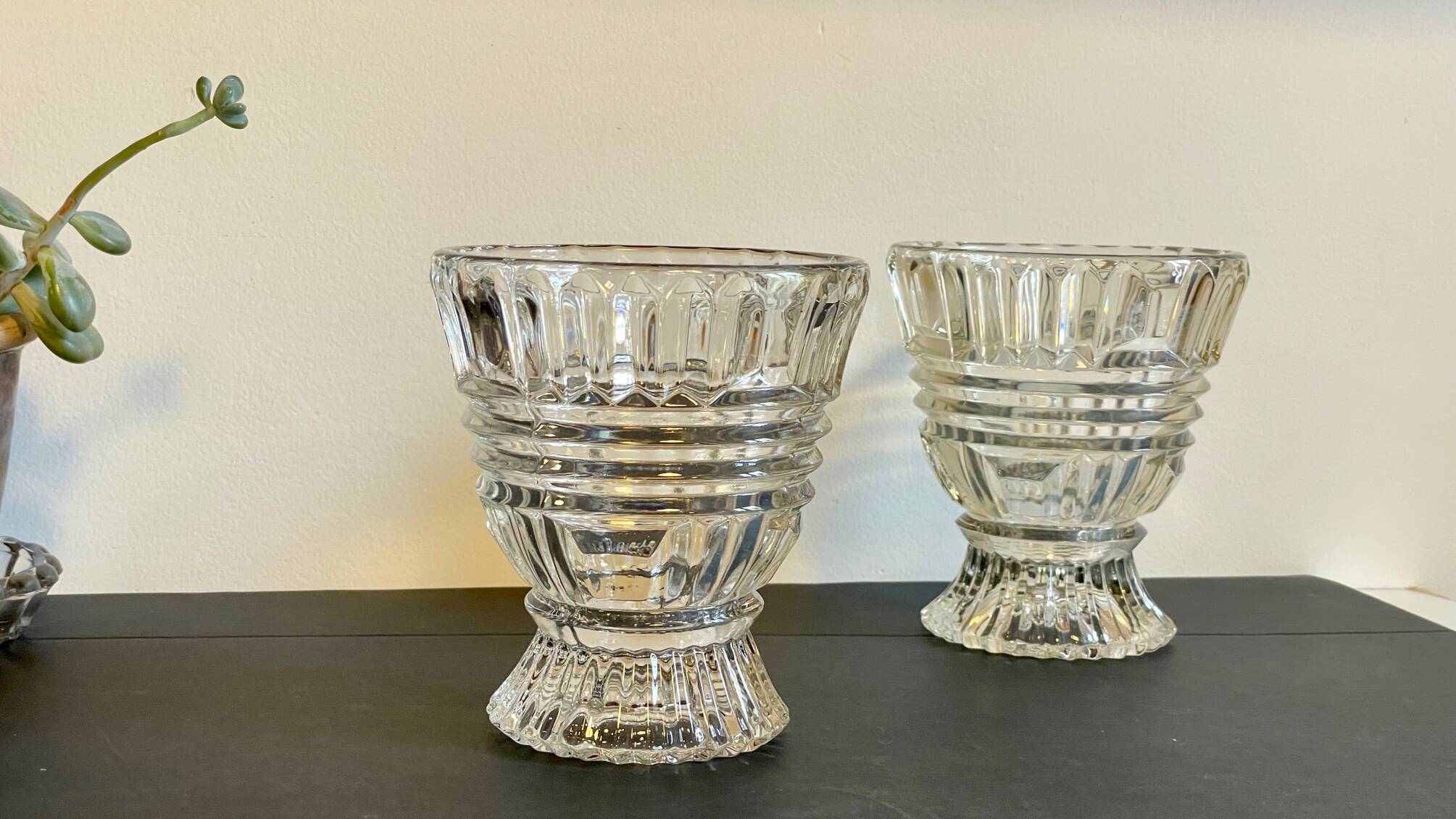 Paire vases géométriques semi-cristal vintage