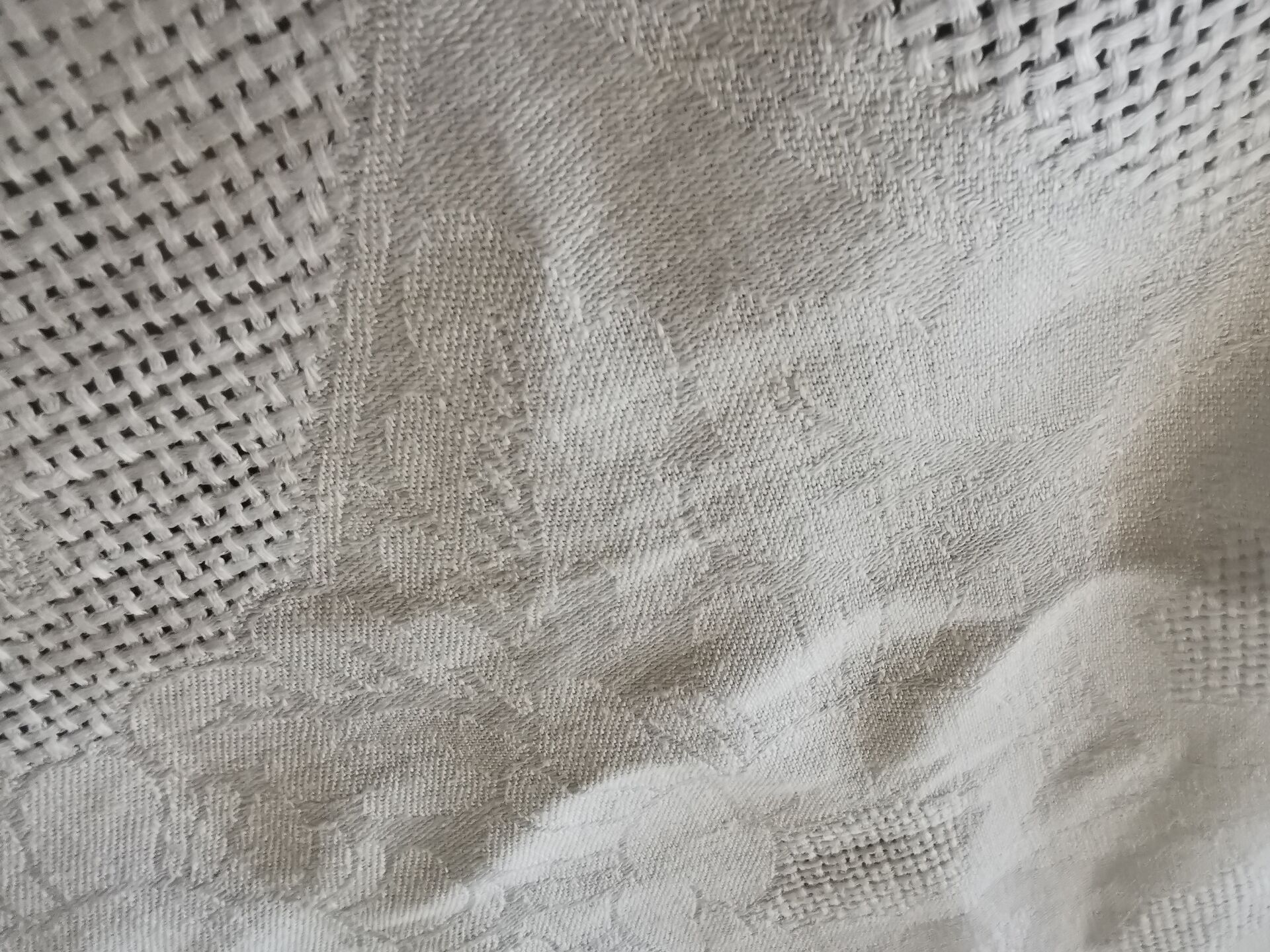 Set of 16 table napkins and an old floral damask tablecloth.