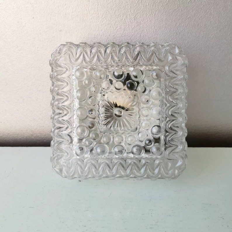 Vintage square glass ceiling lamp, 70s