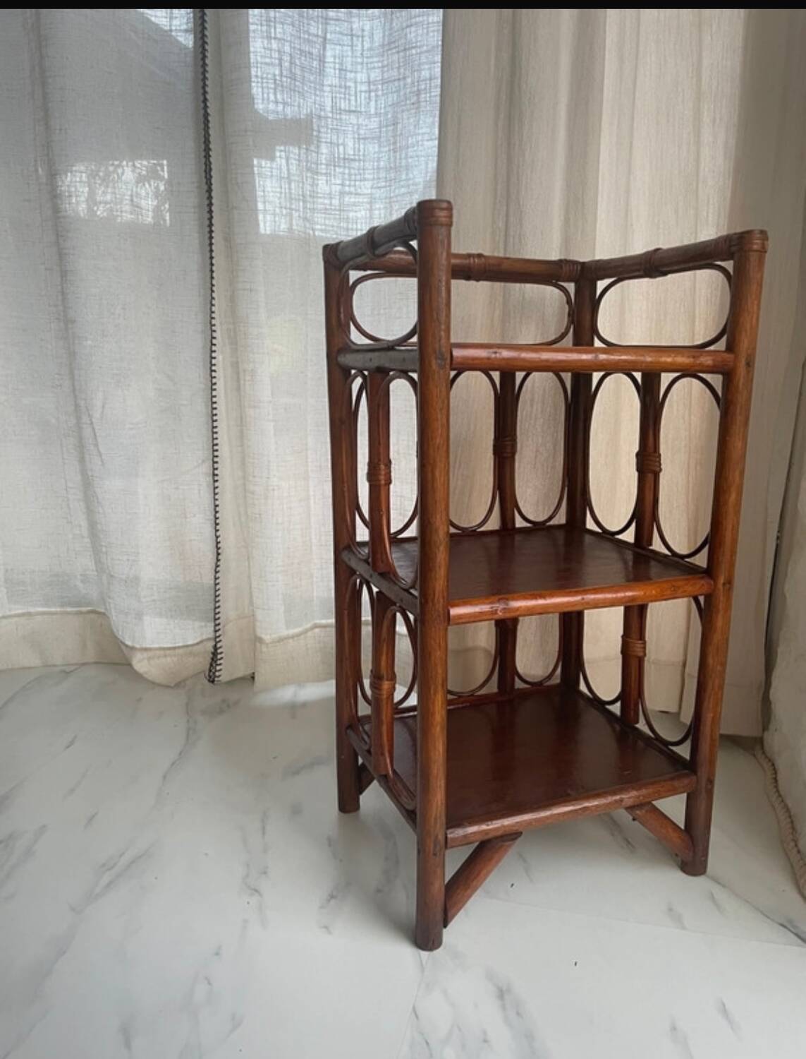 Rattan shelf on legs, 1970s