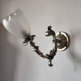 Bronze wall light with opaque glass tulip 1900