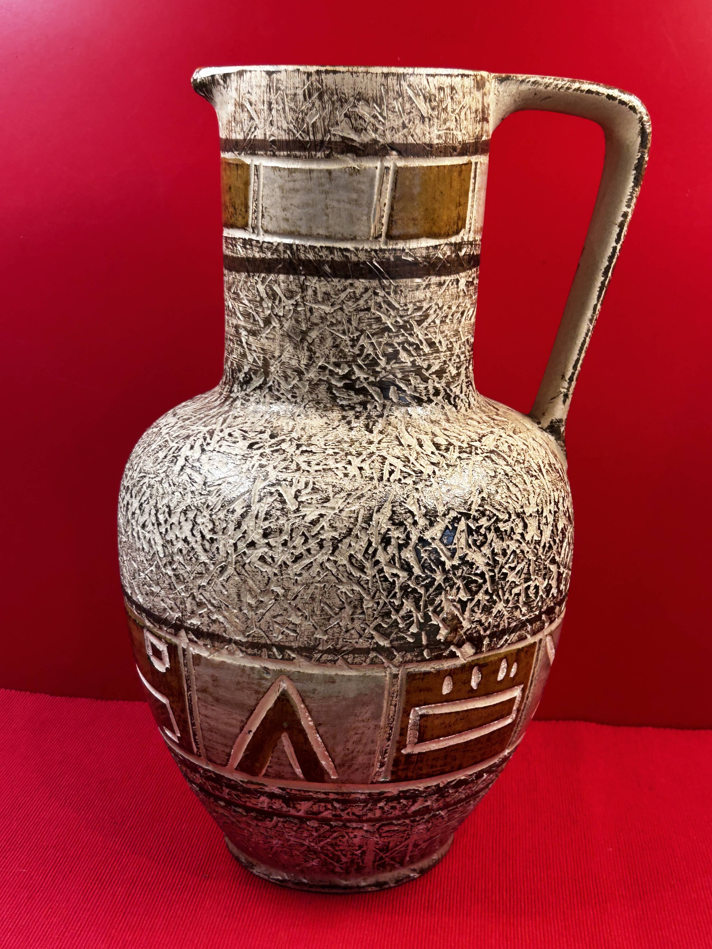 Vase ancien année 70 céramique allemande géométrique, scarifié 36cm